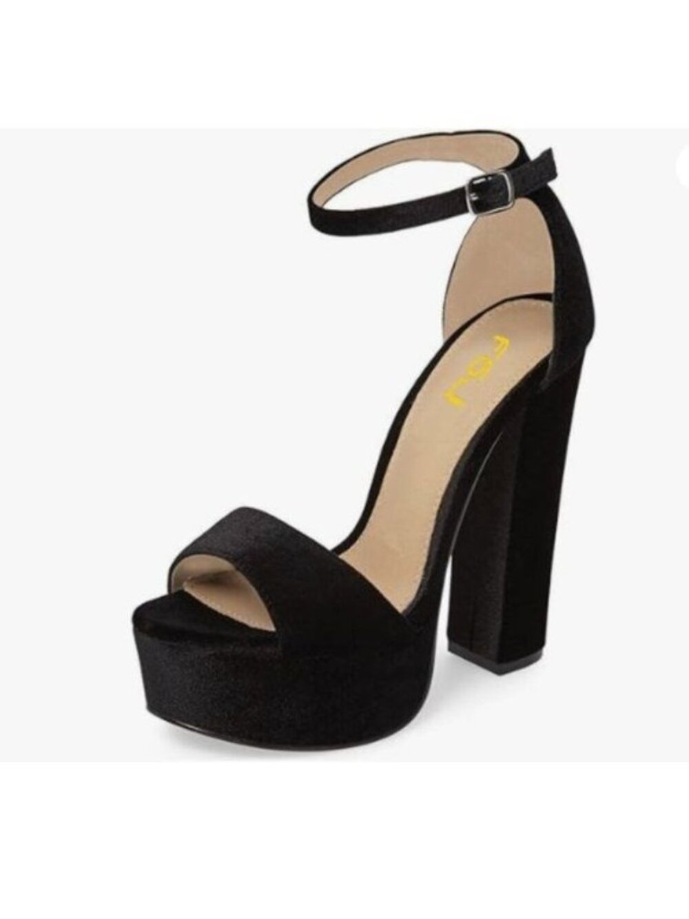 FSJ Women Ankle Strap Platform Sandal Chunky High Heel Open Toe Shoe Black